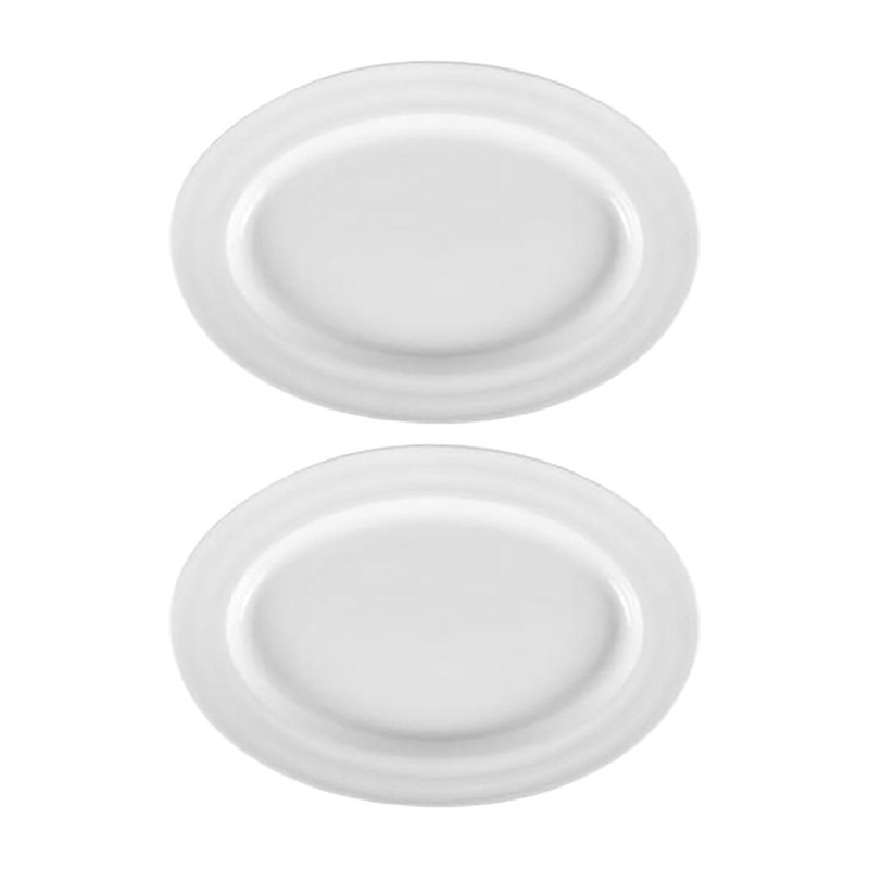 Porcelain Lizbon 9.5″ x 6.75″ x h:1″ Oval White Porcelain Platter (Set of 2)