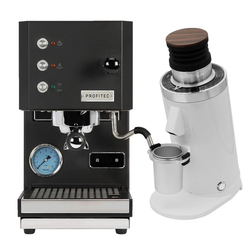 Profitec Go (Black) Espresso Machine & DF64 Gen 2 Grinder w/ DLC Burrs (White) Bundle
