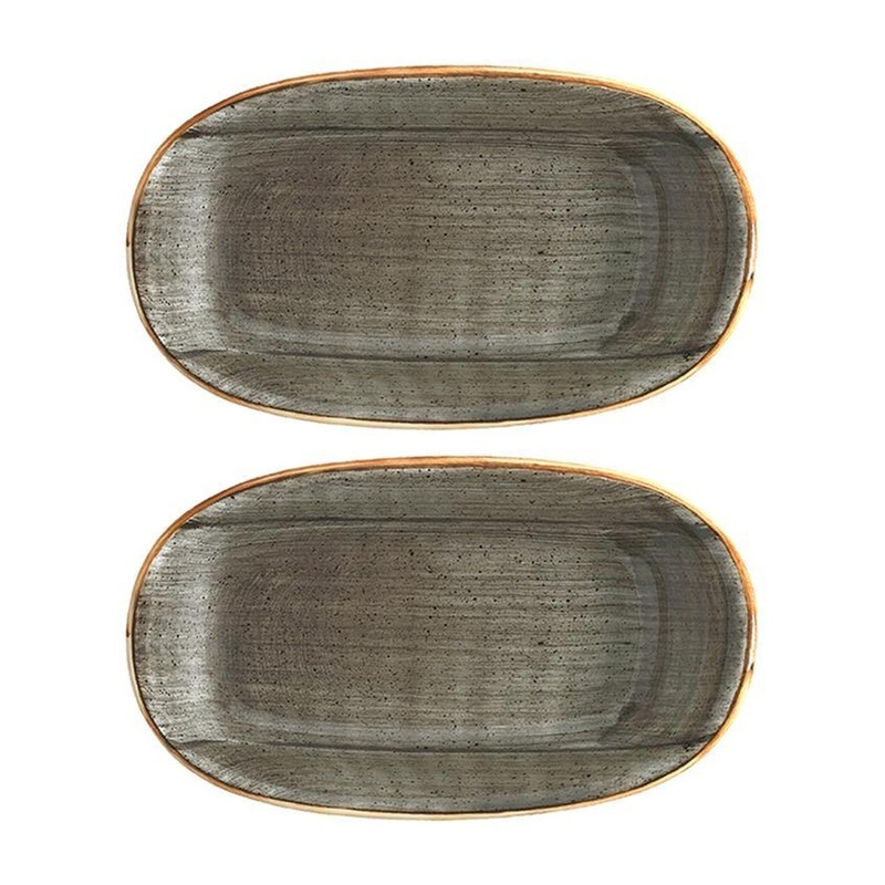 Space 7.5″ x 4.25″ x h:1″ Oval Grey Porcelain Platter (Set of 2)
