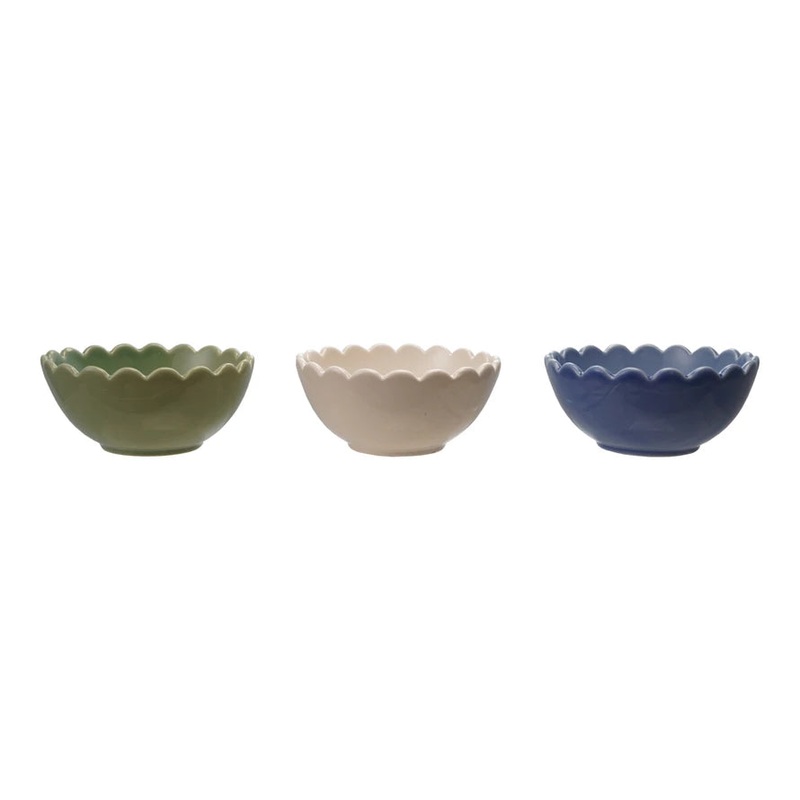 2″ H Stoneware Scalloped Bowl, 3 Colors