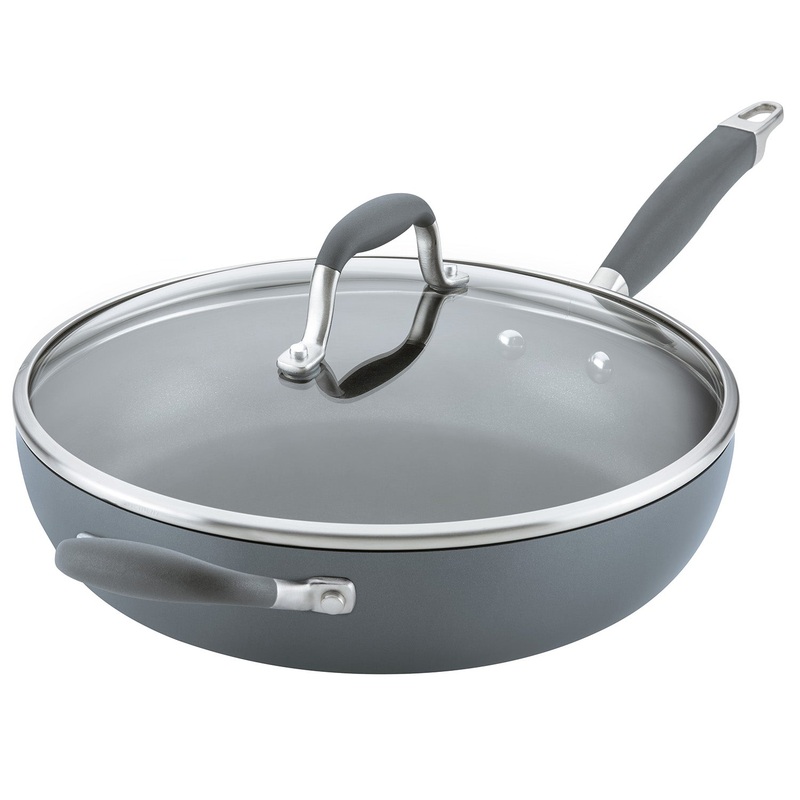 Anolon Advanced Home Hard-Anodized Nonstick Deep Frying Pan with Lid, 12-Inch, Moonstone