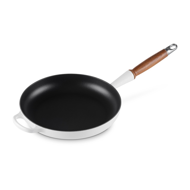 Le Creuset Cast Iron 10.25″ White Fry Pan with Wood Handle