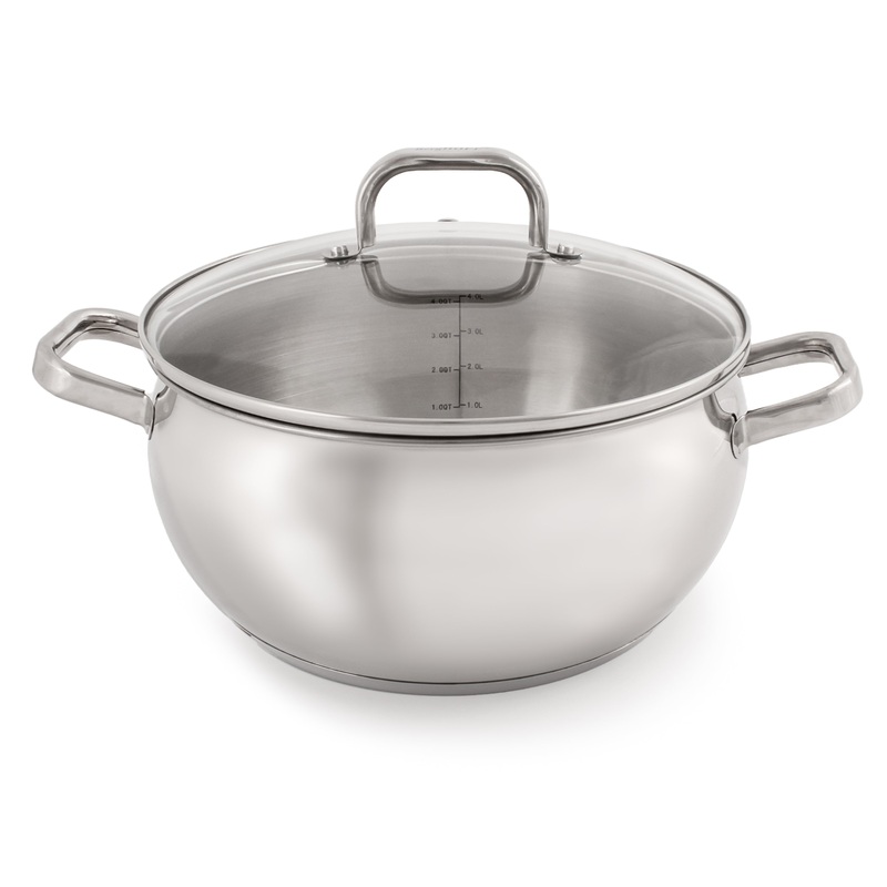BergHOFF Belly Shape 18/10 Stainless Steel 9.5″ Stock Pot with Glass Lid, 5.5qt.