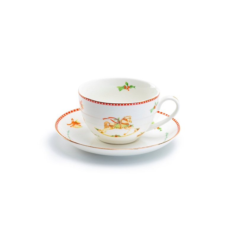 Christmas Rocking Horse Fine Porcelain Tea Cup and Saucer