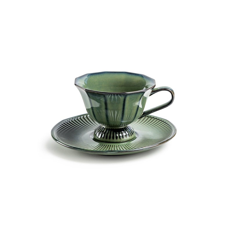 Emerald Elegance Fine Porcelain Cup and Saucer