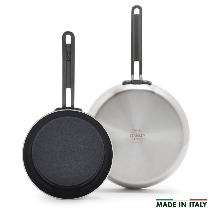 Stanley Tucci Stainless Steel Ceramic Nonstick 8″ & 10″ Frypan Set | Black Handles