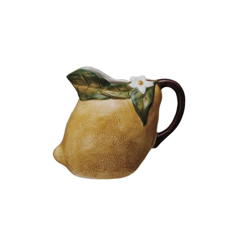 Stoneware Lemon Shaped Pitcher w/ Flower 40 oz