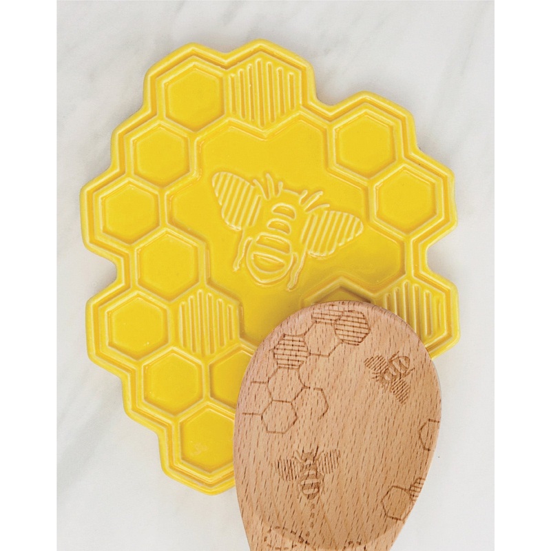 Talisman Designs Ceramic Spoon Rest, Honey Bee Collection, Yellow