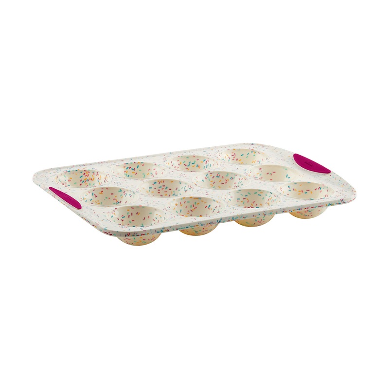 Trudeau Structure Silicone 12 Cavity Dome Cake Pan, Confetti/Fuchsia