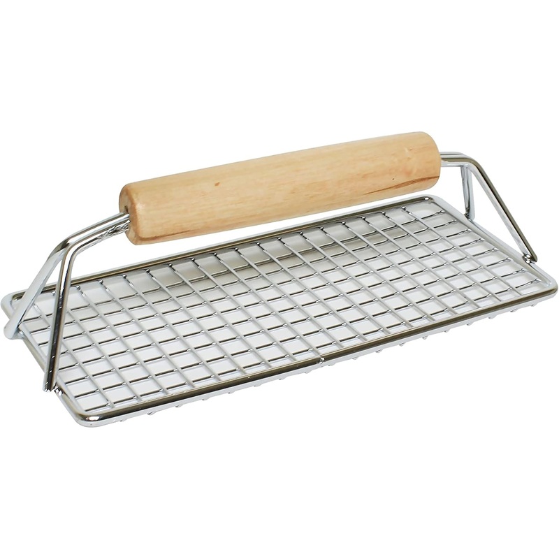 8″ x 4″ Heavy Duty Bacon Press Chrome Plated Steel with Wooden Handle – Heavy Duty Press Grill Press Meat Burger Bacon Steak Sausage for Perfectly Seared Bacon Steak & Sandwiches