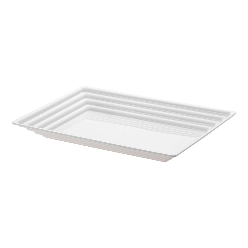 9″ x 13″ White Rectangular with Groove Rim Plastic Serving Trays