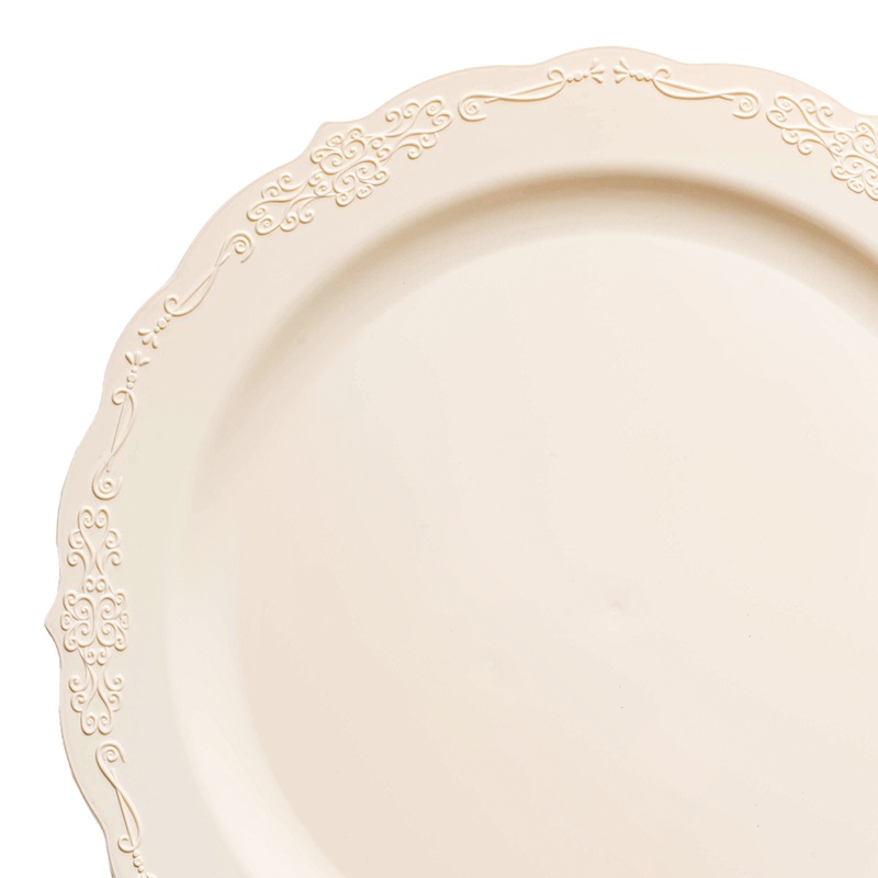 Ivory Vintage Round Disposable Plastic Appetizer/Salad Plates (7.5″)