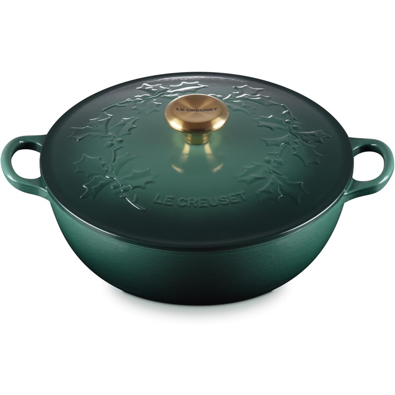 Le Creuset 4 1/2 Qt. Enameled Cast Iron Round Soup Pot w/Holly Embossed Lid & Gold Knob – Artichaut