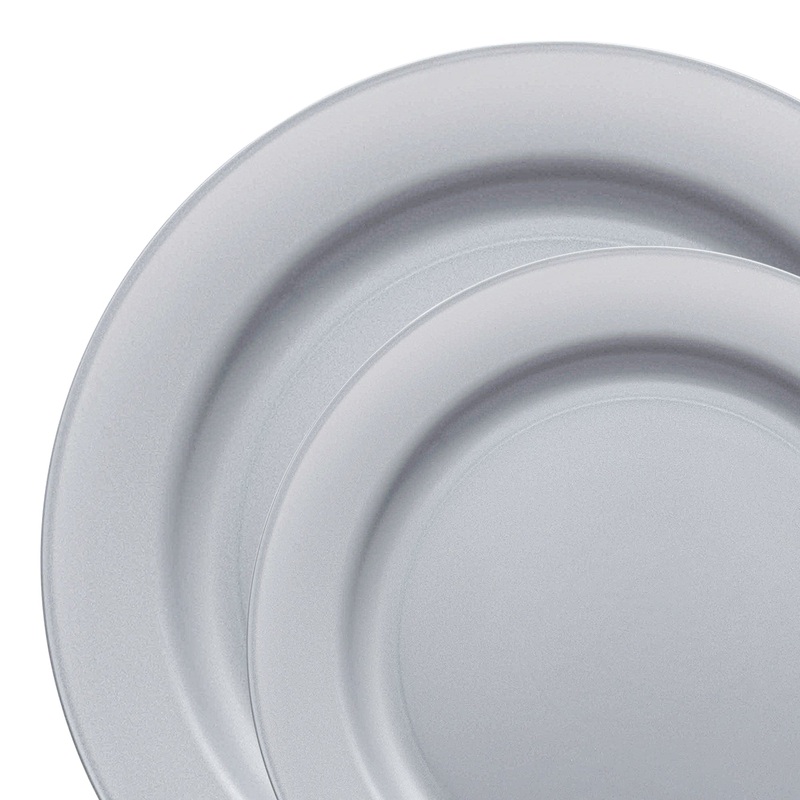 Matte Steel Gray Round Disposable Plastic Dinnerware Value Set