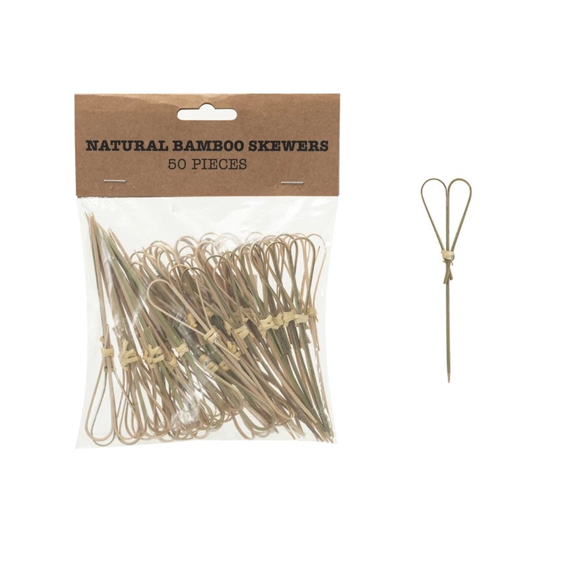 Bamboo Single Use Skewers w/ Heart Shaped Handles, Natural, Set/50