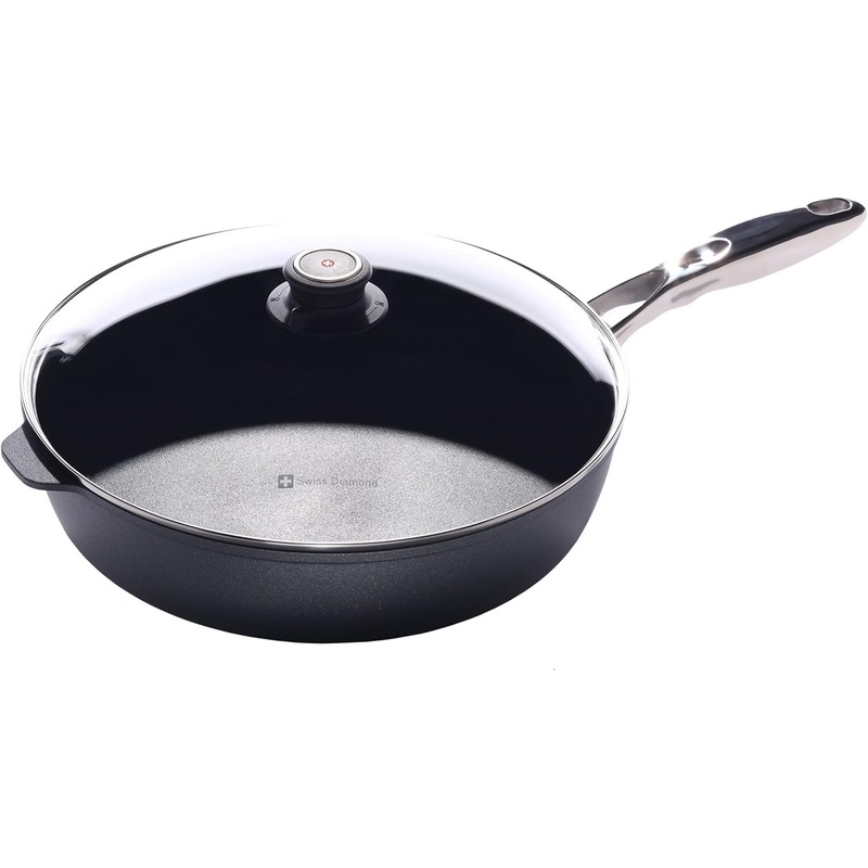 Swiss Diamond – 12.5″ Induction Saut w/Stainless Steel Handle & Glass Lid