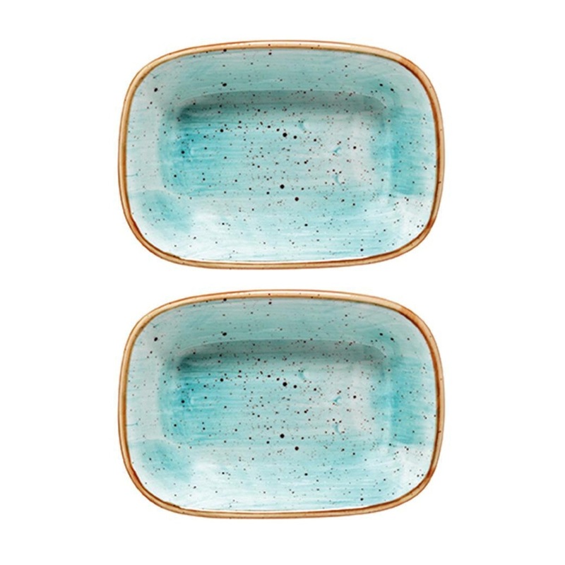Aqua 6.5″ x 4.5″ x h:1.5″ 12 oz. Rectangular Blue Porcelain Deep Plate (Set of 2)