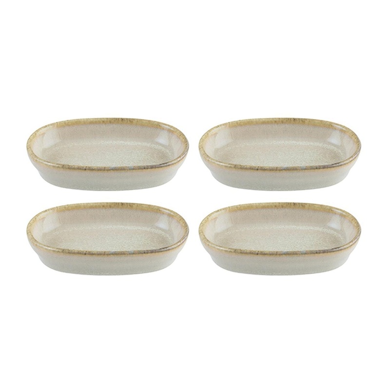 Sand 4″ x 2.5″ x h:0.75″ Oval Beige Porcelain Platter (Set of 4)