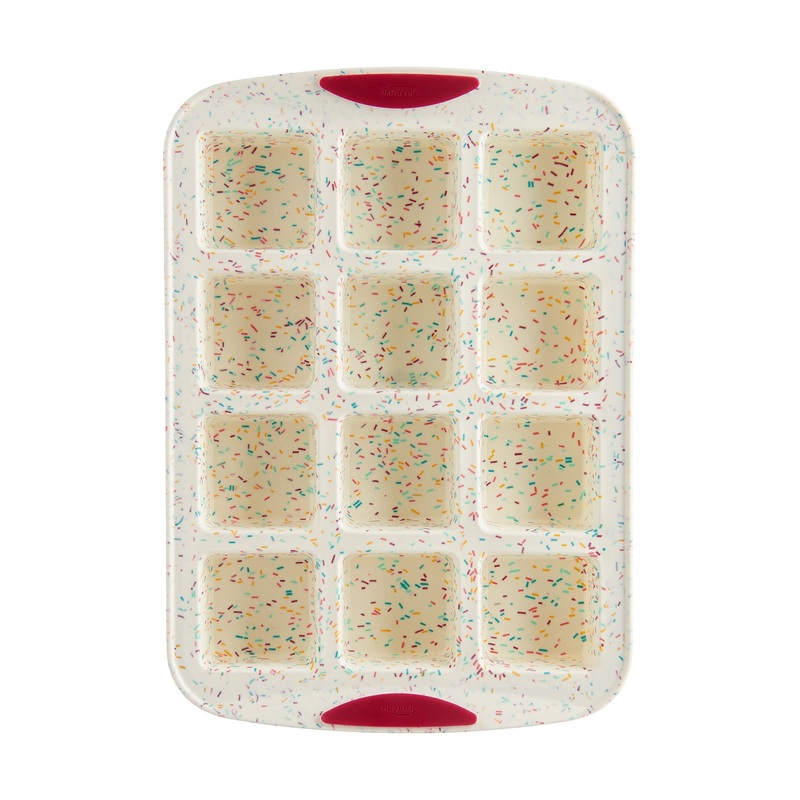 Trudeau Structure Silicone 12 Cavity Mini Brownie Pan, Confetti/Fuchsia
