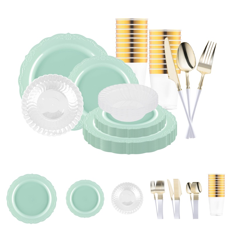 Turquoise  Vintage Disposable Plastic Tableware Set
