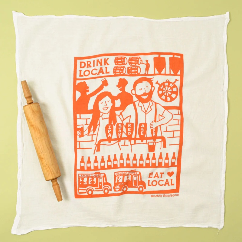 Flour Sack Dish Towel: Drink Local