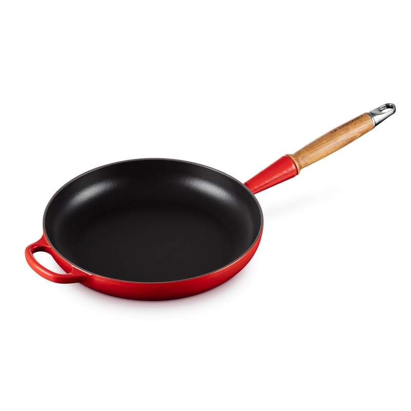 Le Creuset Cast Iron 10.25″ Cerise Fry Pan with Wood Handle