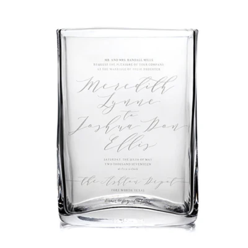 Simon Pearce Engraved Weston Vase – L With Wedding Invitation