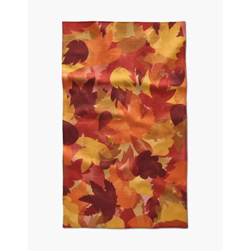 Geometry Watercolor Fallen Leaves Tea Towel