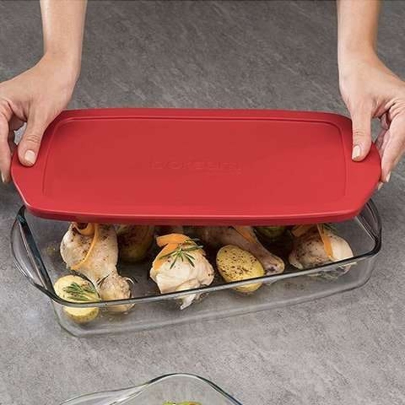 Pasabahce Borcam Rectangular Oven Tray with Lid, 45 Oz (1230 cc)