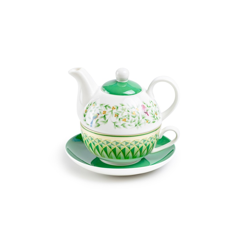Emerald Geo Bloom Fine Porcelain Tea For One Set