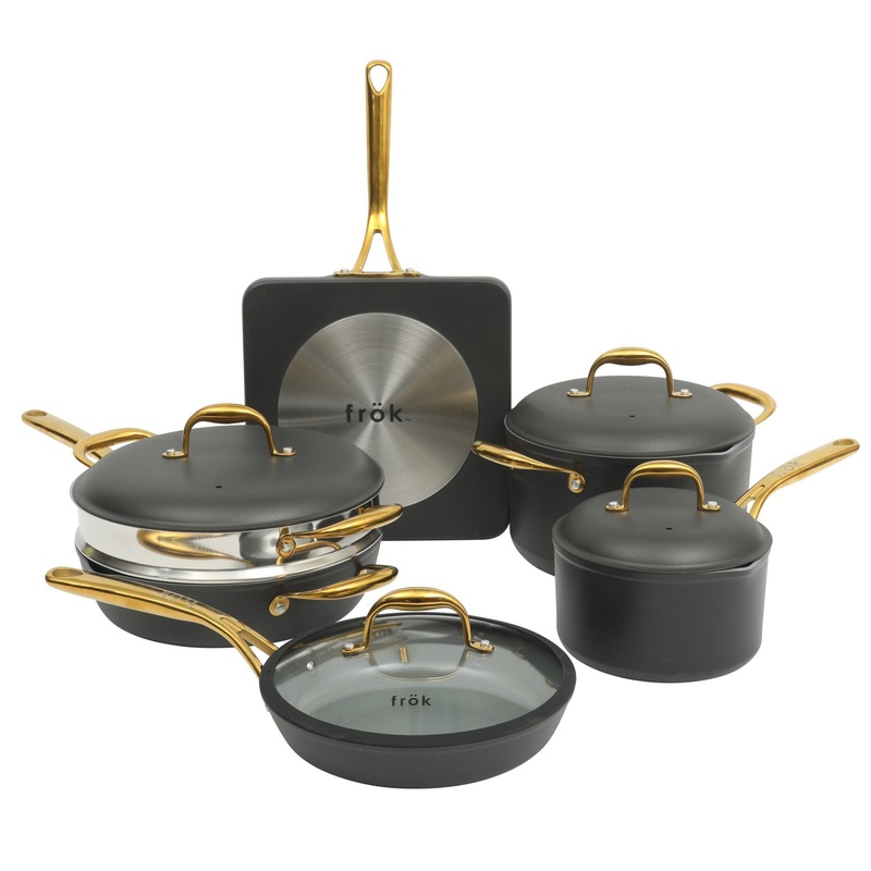 Frok 10 Piece Pots and Pans 4MM Thick Quick Heat Aluminum Cookware Set W/ Premium PFA Free Ceramic Nonstick Interior & Heat Resistant Exterior – Induction