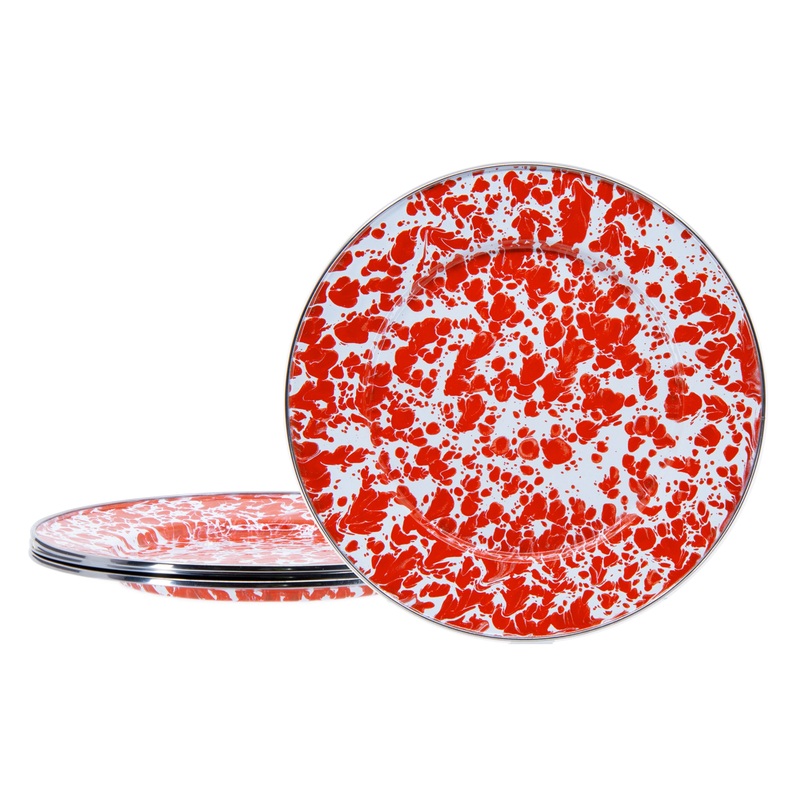Red Swirl Dinner Plates – Set of 4
