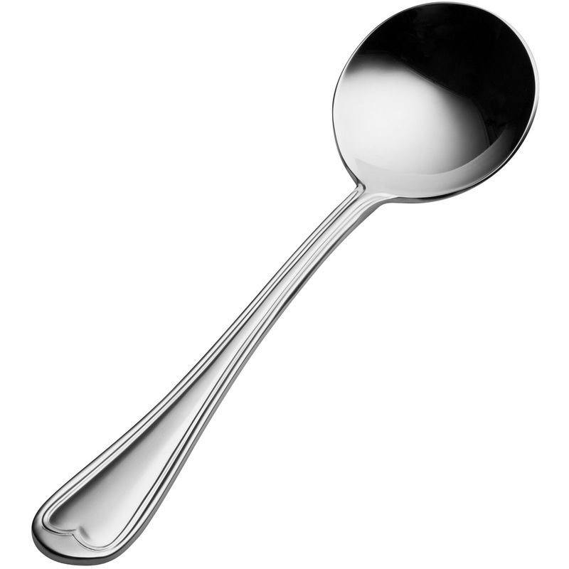 Bon Chef S601 Victoria 6 1/8″ 18/10 Stainless Steel Bouillon Spoon – 12/Pack