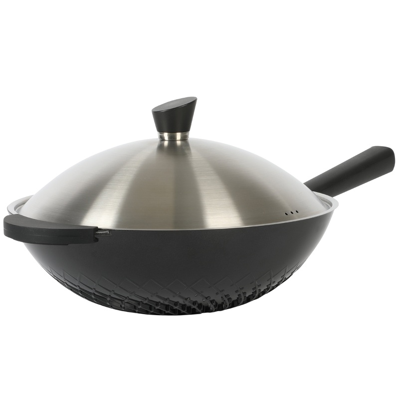 Kenmore Eugene 13-Inch Cast Aluminum Wok w/ Lid – Matte Black