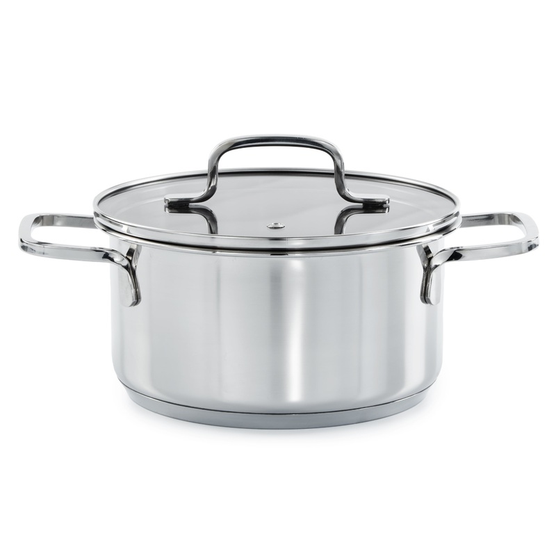 BergHOFF DiNA Helix Recycled 18/10 Stainless Steel 7.25″ Stockpot 2.2qt., Glass Lid