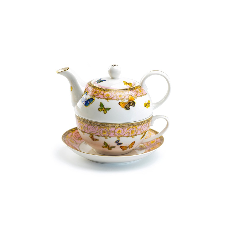 Butterflies with Pink Ornament Fine Porcelain Tea For One Set