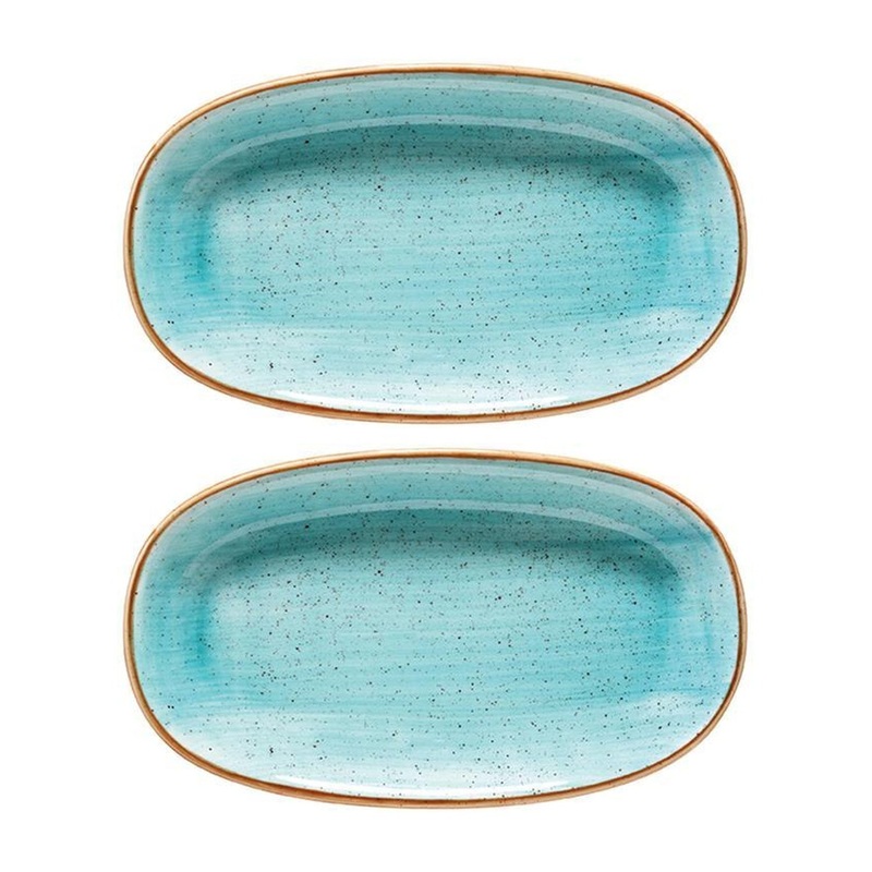 Aqua 6″ x 3.5″ x h:0.75″ Oval Blue Porcelain Platter (Set of 2)