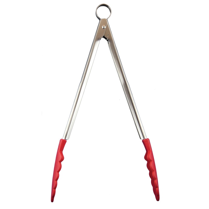 Cuisipro 12 Inch Stainless Steel Silicone Locking Tongs, Red