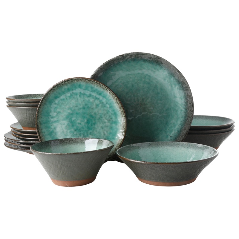 Gibson Elite Green Lantern 16-Piece Double Bowl Reactive Terracotta Dinnerware Set