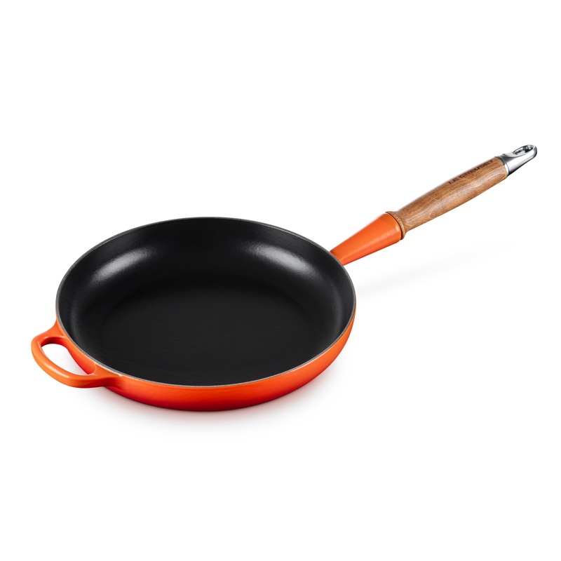 Le Creuset Cast Iron 10.25″ Flame Fry Pan with Wood Handle