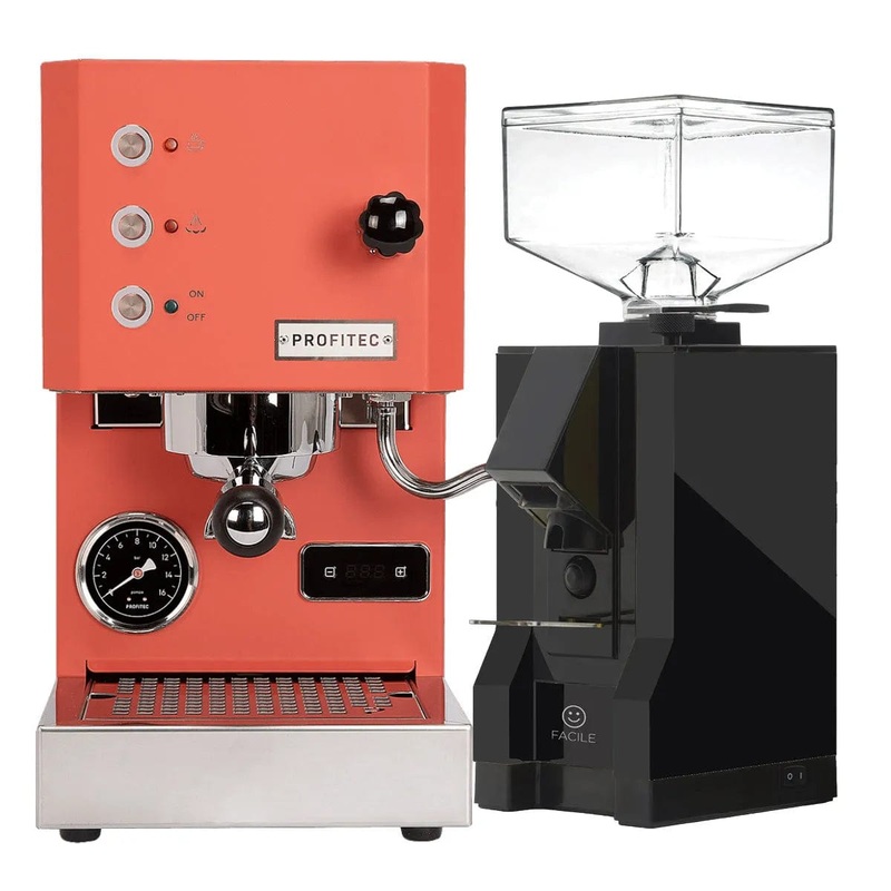 Profitec Go (Red) Espresso Machine & Eureka Mignon Facile Grinder (Black) Bundle