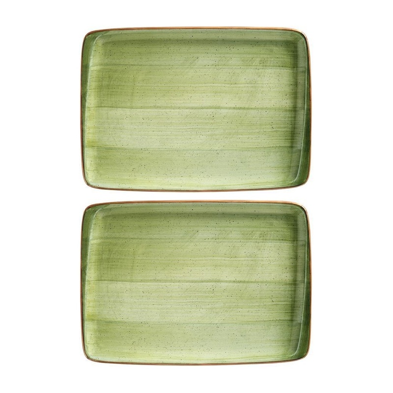 Therapy 9″ x 6″ Rectangular Green Porcelain Plate (Set of 2)