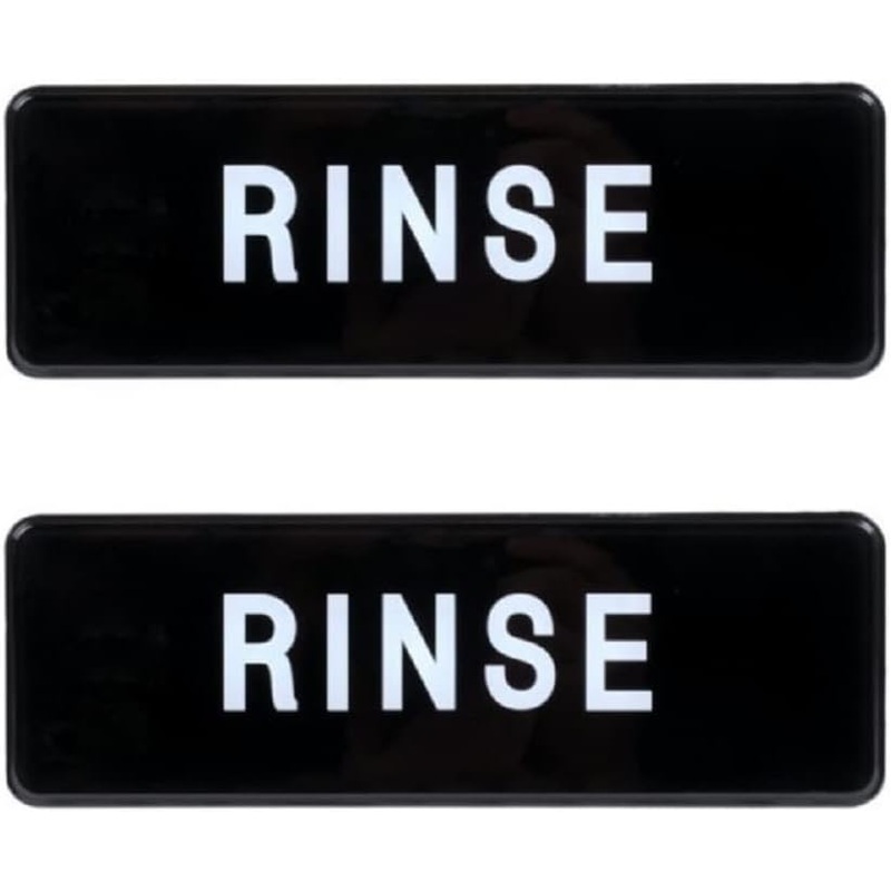 9″ x 3″ Rinse Sign with Easy Peel Self-Adhesive White on Black Color Set of 2- Door Sign Waterproof Self Adhesive Store Signs Indoor/Outdoor Warning Marker Home Business Use