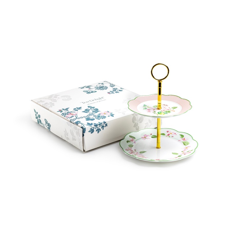 Apple Blossom Bone China 2-Tier Server with Gift Box