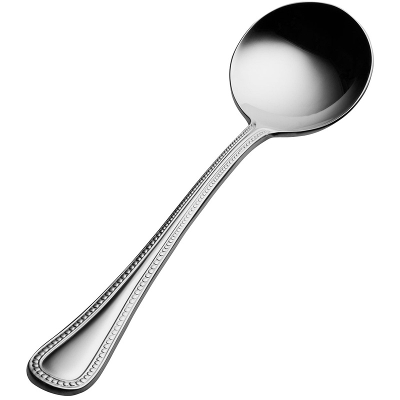Bon Chef S701 Bolero 6 1/16″ 18/10 Extra Heavy Weight Stainless Steel Bouillon Spoon – 12/Pack