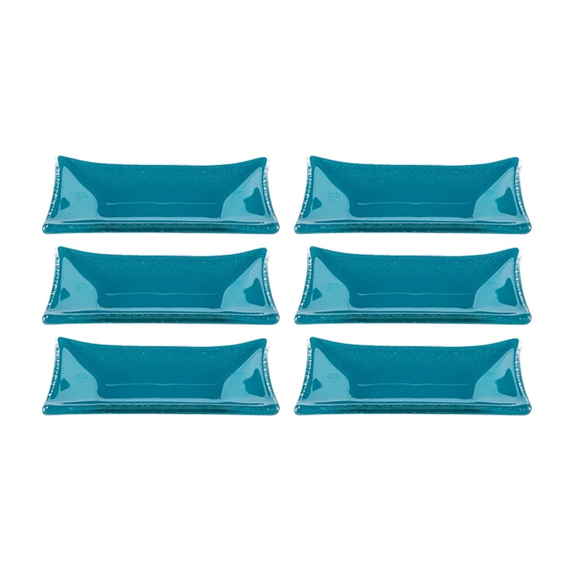 Glass Dinnerware 4.25″ x 2.5″ x h:0.5″ 1 oz. Rectangular Blue Glass Ramekin (Set of 6)