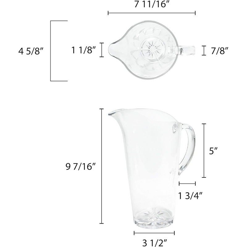 Water Pitcher Polycarbonate- Carafe Clear Plastic Pitcher Juice Containers for Water Iced Tea Juice Beverage Milk Cold Brew Mimosa Bar Perfect for Home and Restaurants