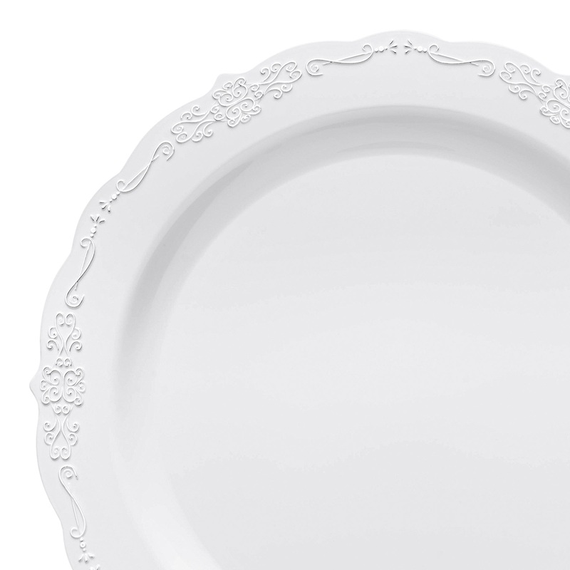 White Vintage Round Disposable Plastic Appetizer/Salad Plates (7.5″)