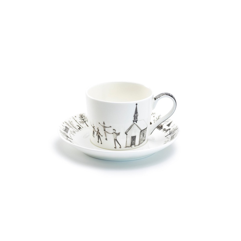 Winter Wonderland Ski Village Bone China Tea Cup and Saucer