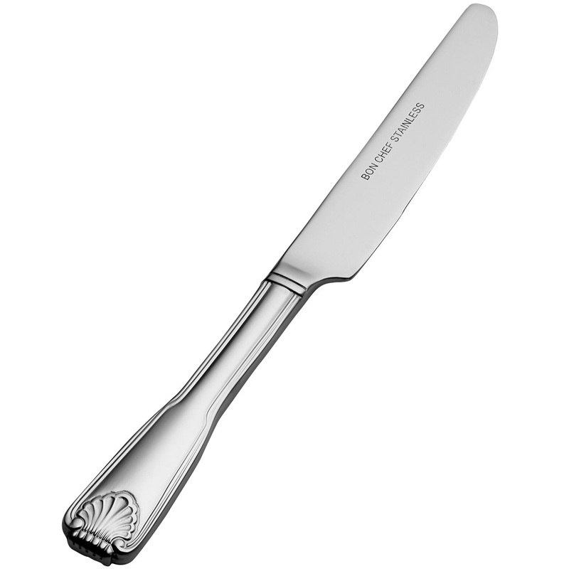 Bon Chef S2017 Shell 7″ 13/0 Stainless Steel European Size Solid Handle Butter Knife – 12/Pack